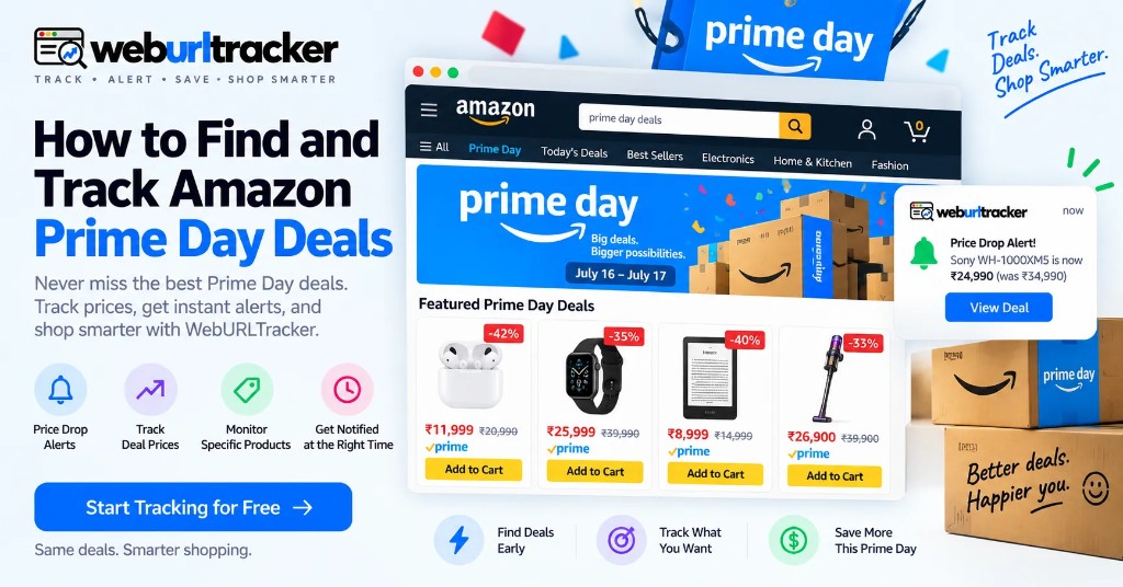 Amazon Prime Day deal tracking with WebURLTracker alerts on product and deal pages
